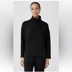 $138 Eileen Fisher Women's Black Stretch Terry Hug Funnel Neck Box Top Size XXS